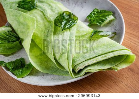 Lavash with basil (soft, thin unleavened flatbread)
