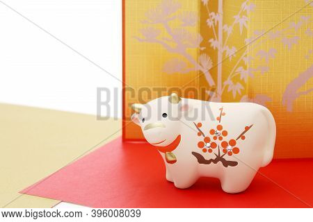 Dolls Of Usi Cow. Japanese New Year Card. Japanese New Year Cow Object