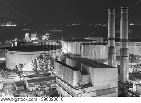 Night Scene Of Power Plant In Black And White