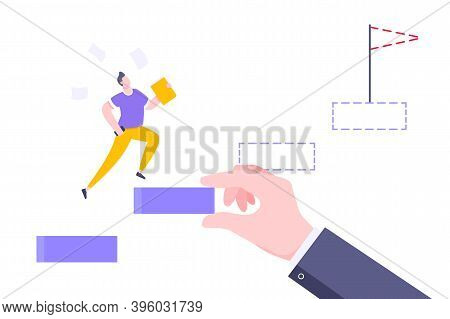 Business Mentor Helps To Improve Career And Holding Stairs Stepr Vector Illustration. Mentorship, Up