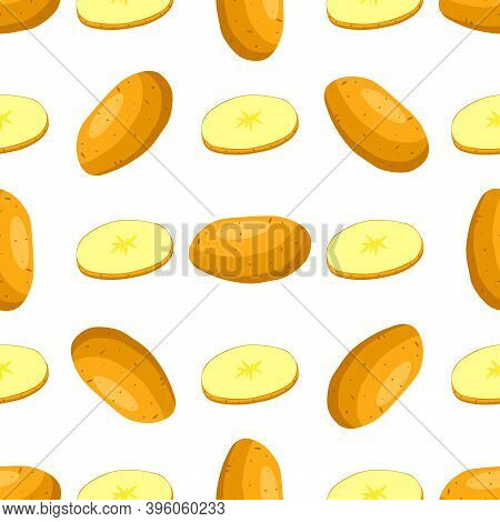 Illustration On Theme Of Bright Pattern Brown Potato, Vegetable Batat For Seal. Vegetable Pattern Co