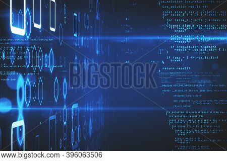 Digital Binary Code  With Glowing Programming Interface. Software And Global Concept. 3d Rebdering