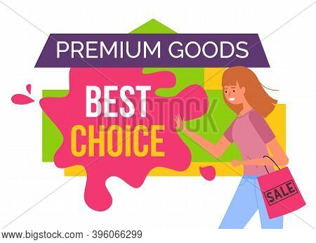 Woman With Shopping Bag In Her Hands Goes After Purchases. Young Beautiful Girl Shopping. Female Cha