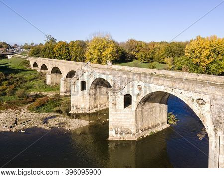 Aerial View Of Nineteenth-century Bridge Over The Yantra River, Known As The Kolyu Ficheto Bridge In