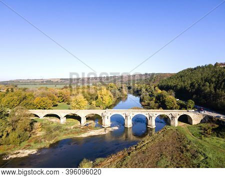 Aerial View Of Nineteenth-century Bridge Over The Yantra River, Known As The Kolyu Ficheto Bridge In