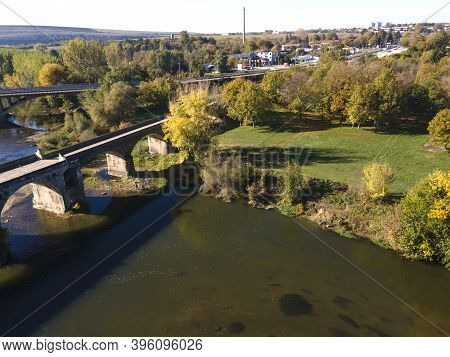 Aerial View Of Nineteenth-century Bridge Over The Yantra River, Known As The Kolyu Ficheto Bridge In