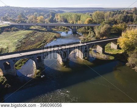Aerial View Of Nineteenth-century Bridge Over The Yantra River, Known As The Kolyu Ficheto Bridge In