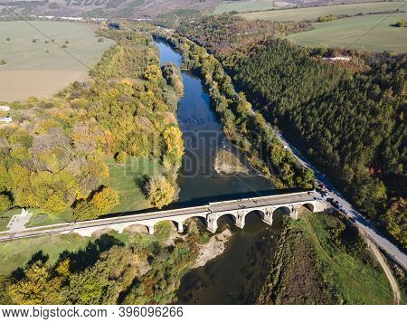 Aerial View Of Nineteenth-century Bridge Over The Yantra River, Known As The Kolyu Ficheto Bridge In