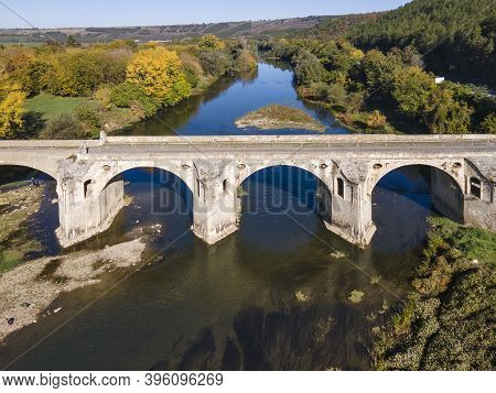 Aerial View Of Nineteenth-century Bridge Over The Yantra River, Known As The Kolyu Ficheto Bridge In