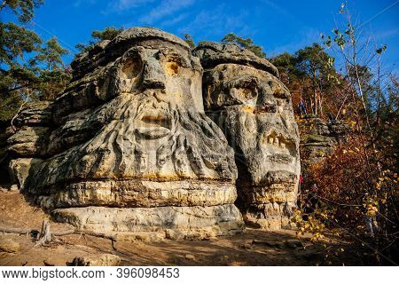 Monument Sandstone Rock Sculptures Certovy Hlavy - Devils Heads Created By Vaclav Levy Between Libec