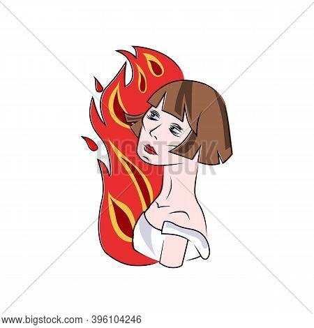 Joan Of Arc Portrait With Fire. Isolated Vector