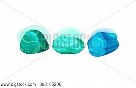 Semi Precious Stone And Minerals With Shiny Surface Vector Set