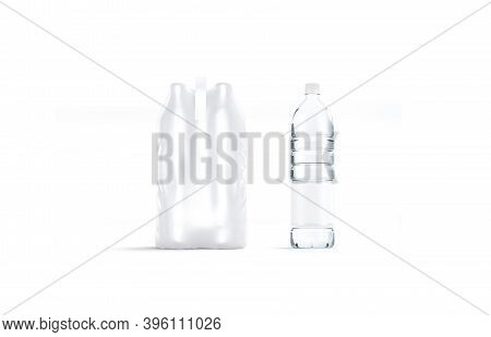 Blank Transparent Plastic Bottle With Pack Handle Mockup, Isolated, 3d Rendering. Empty Shrink Packa