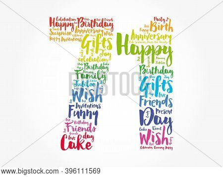 Happy 71st Birthday Word Cloud, Holiday Concept Background