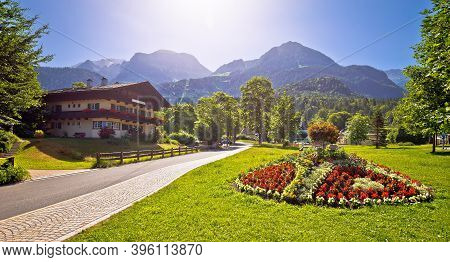 Bavarian Alpine Landscape Near Koenigsee And Old Wooden Architecture View, Berchtesgadener Land, Bav