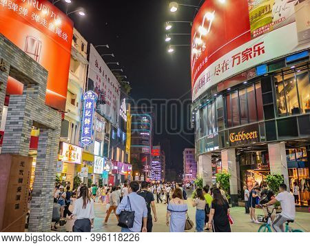 Guangzhou/china-24 Aug 2019:unacquainted People Walking On Beijing Road Walking Street In Guangzhou 