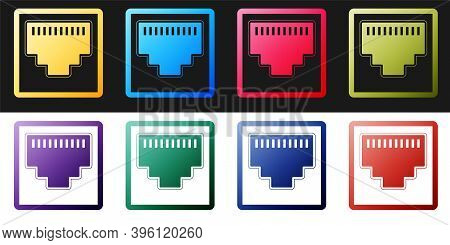 Set Network Port - Cable Socket Icon Isolated On Black And White Background. Lan Port Icon. Ethernet