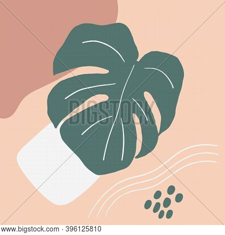 Contemporary Abstract Poster. Tropic Minimal Floral Pastel Shape. Vector Geometric Boho Element. Mon