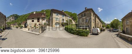 Baume Les Messieurs, France - June 15, 2017: Panoramic View Of Small Village Baume Les Messieurs In 