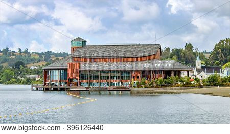 Frutillar, Chile - January 30, 2018: Wooden Theater And Restaurant In Frutillar At The Lake Llanquih