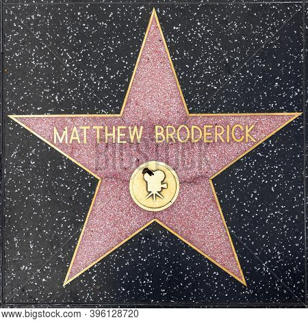 Los Angeles, Usa - Mar 5, 2019: Closeup Of Star On The Hollywood Walk Of Fame For Matthew Broderick.