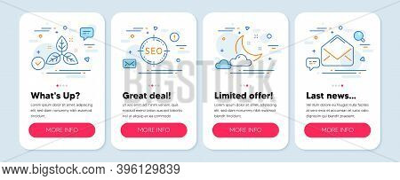 Set Of Business Icons, Such As Night Weather, Seo, Fair Trade Symbols. Mobile Screen Banners. Mail L