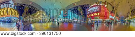 Las Vegas, Usa - Mar 11, 2019: Nightlife In Fremont Street. Fremont Street Is The Oldest Part Of Las