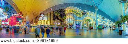 Las Vegas, Usa - March 11, 2019: Nightlife In Fremont Street. Fremont Street Is The Oldest Part Of L