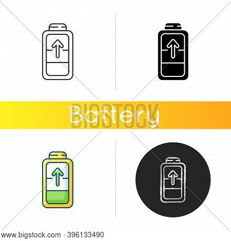 Battery Charging Process Icon. Different Devices Working Time. Electricity Incoming Process. Getting