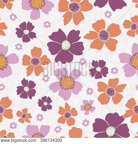 Orange, Pink, And Purple Ditsy Floral Seamless Pattern Background