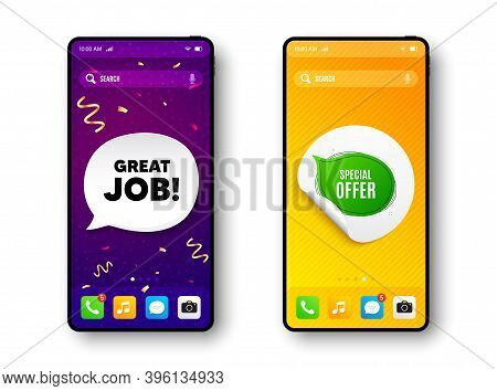 Special Offer Bubble Sticker. Phone Mockup Vector Confetti Banner. Discount Banner Shape. Sale Coupo