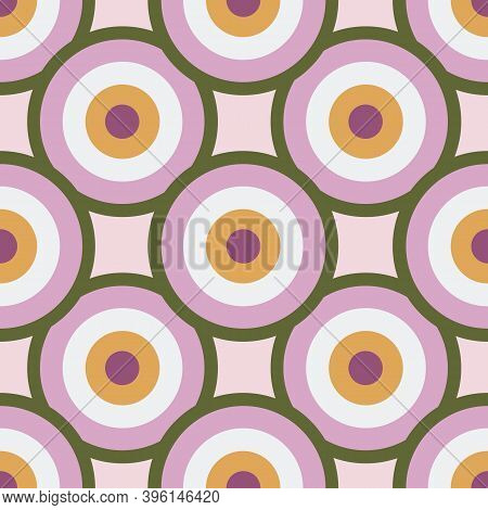 Pink, Yellow, And Green Overlapping Geometric Polka Dots Seamless Pattern Background