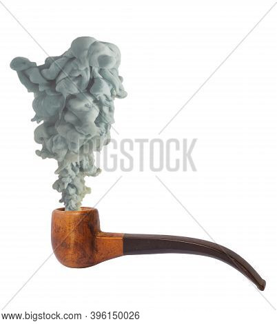 Smoking Wooden Tobacco Pipe Isolated On A White Background