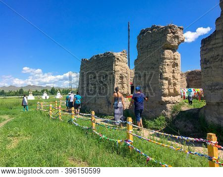 Chadan, Tuva Republic, Russia - July 6, 2019: Stone Walls Of The Ruined Ustuu Huree Temple