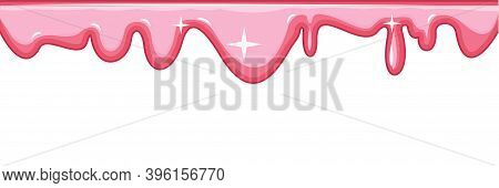 Beads Of Pink Liquid. Custard. Red Ice Cream. Thick Flowing Paint. Slime. The Drops Are Slipping. Th