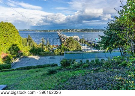 A View Of Interstate Ninety Floating Bridges From Seattle.