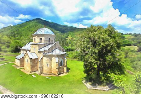 Annunciation Church Of Gradac Monastery Colorful Painting Looks Like Picture, Serbia.