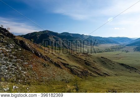 The Altai Mountains. The Landscape Of Nature On The Altai Mountains And In The Gorges Between The Mo