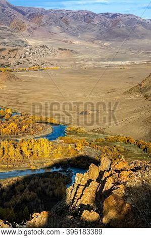 The Altai Mountains. The Landscape Of Nature On The Altai Mountains And In The Gorges Between The Mo