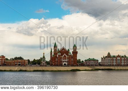 Yoshkar-ola, Mari El, Russia 30 July 2020: Arkhangelskaya Sloboda Quay Bruges City View. Selective S
