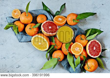 Citrus Fruits Orange, Lemon, Grapefruit, Mandarin, Lime. Fresh Fruits. Mixed Fruits Background. Heal