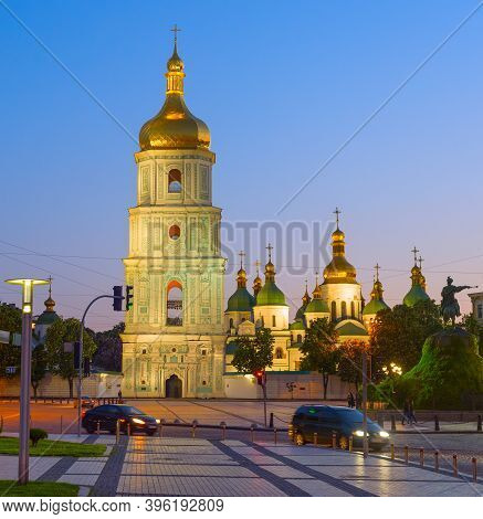 Twilight View Of Sofiivska Square And Famous 
Saint Sophia's Cathedral. Kiev, Ukraine