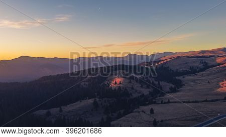 Sunset In Bucegi Mountains, Romania, Aerial View