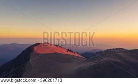 Sunset In Bucegi Mountains, Romania, Aerial View