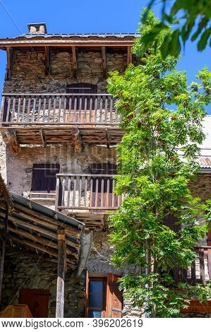 Small Medieval Village Venosc In French Alps, Ecrins Mountain Range, Isere, France