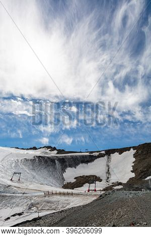 View On Glacier Near Winter And Summer Sky Station Les Deux Alpes In Summer
