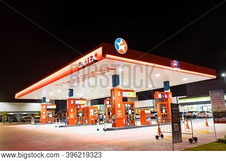 Bangkok Thailand :- Nov 23,  2020 : Caltex Oil Station, Fueling Stations Refuel Service For Cars Are
