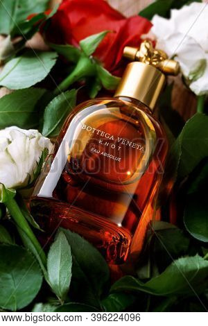 Orhei, Moldova, 21 August 2020: Bottega Veneta Knot perfume, fragrance created by Bottega Veneta fashion brand