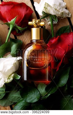 Orhei, Moldova, 21 August 2020: Bottega Veneta Knot perfume, fragrance created by Bottega Veneta fashion brand