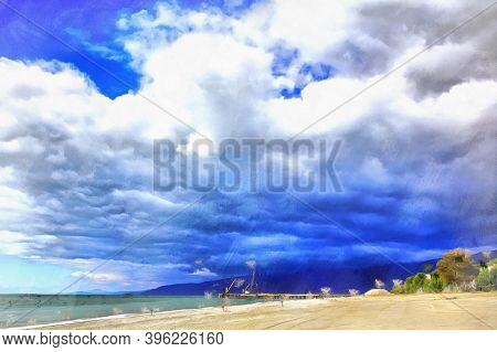 Black Sea Coast Colorful Painting Looks Like Picture, Abkhazia.